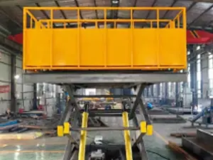 Stationary-Scissor-Lift-Platform-with-Yellow-Safety-Cage
